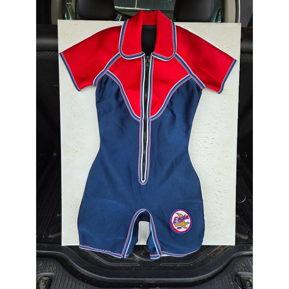 Eagle USA Vintage Wetsuit Shortie Red Blue Colorblock Front Zip Women Small
